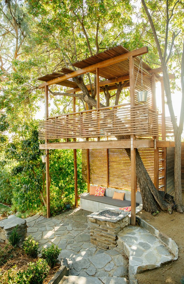 Outdoor tree fort and couch