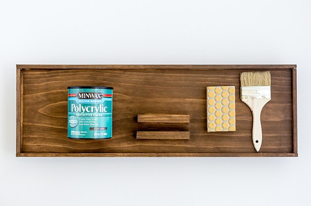 Wood tray with paintbrush sanding block, clear polycrylic sealer
