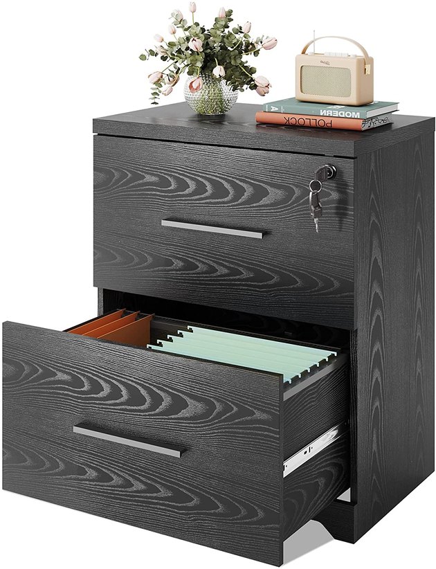 This lateral filing cabinet with a contemporary look is the filing cabinet you didn't know you needed. This filing cabinet is large enough to perfectly hold your printer or scanner.