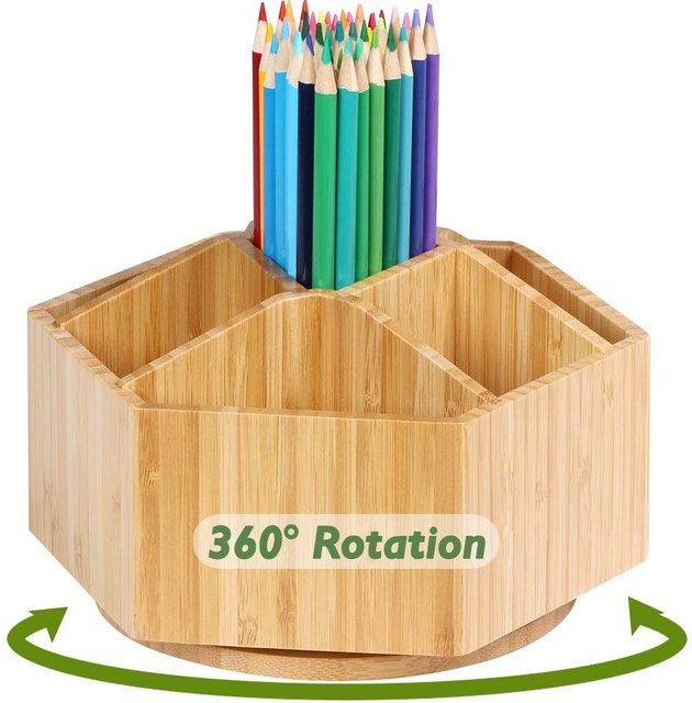 With a stunning bamboo design, this organizer can rotate a full 360 degrees to give you full access to all of your office supplies. It has several sorter sizes, so you can use it to organize your pens, pencils, scissors, paint brushes, and more.