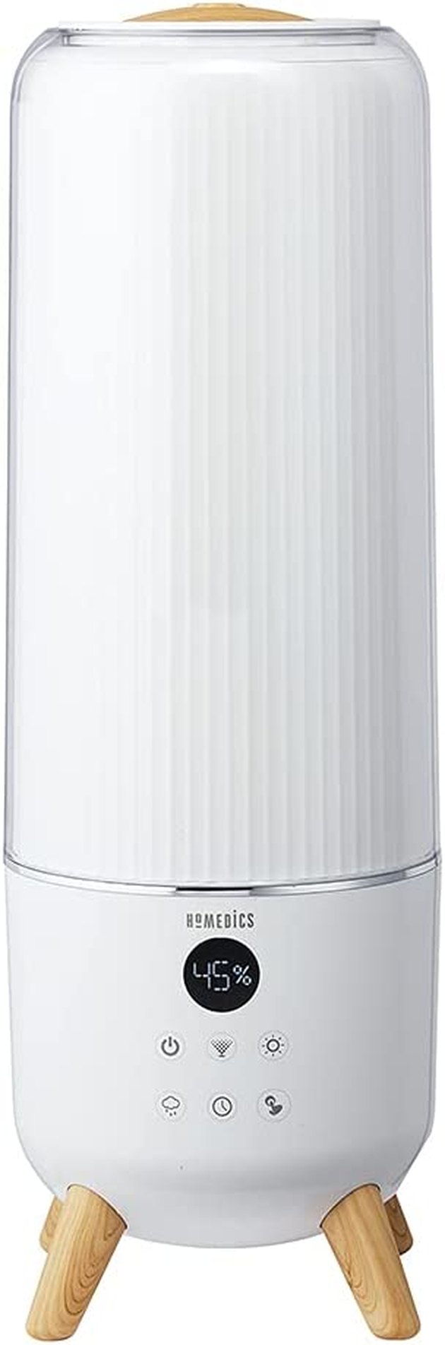 Give your space a modern edge all while getting the benefits of a humidifier with this stylish pick. With a tower-like design paired with silver and wood finish accents, it will blend in with your home decor seamlessly. Not to mention, it's perfect for large rooms and can cover up to 426 square feet with a cool mist.