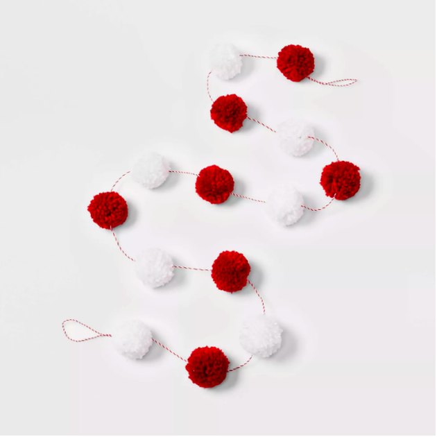 6ft Pom Pom Christmas Garland Red and White - Wondershop™

