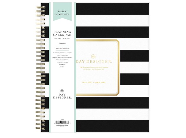 Write your daily to-do list all in one place with this sleek, striped planner. Take advantage of the extra note pages, stickers, and snap-in bookmark for all your organizing needs.