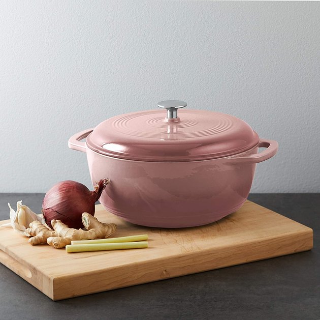 It's no surprise Amazon Basics crafted a Dutch oven that's both top quality and affordable. Oven safe up to 400 degrees Fahrenheit, this vessel is sold in three sizes and 12 stunning colors. It's an easy choice.