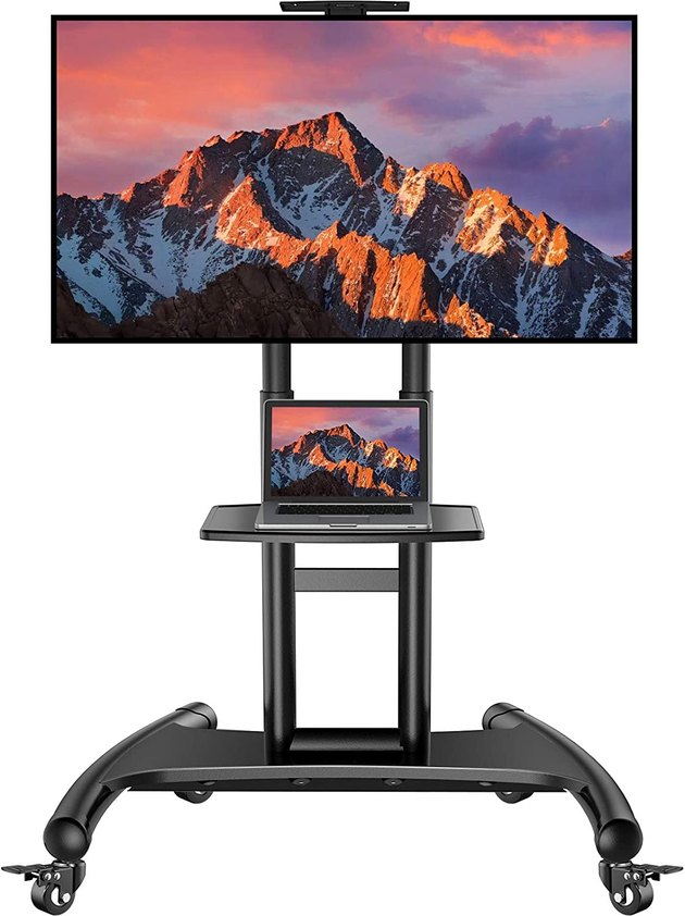 Set up the perfect movie night in your living room, bedroom, office, or even outdoors. This tv stand comes with lockable wheels that makes moving from location to location easy.