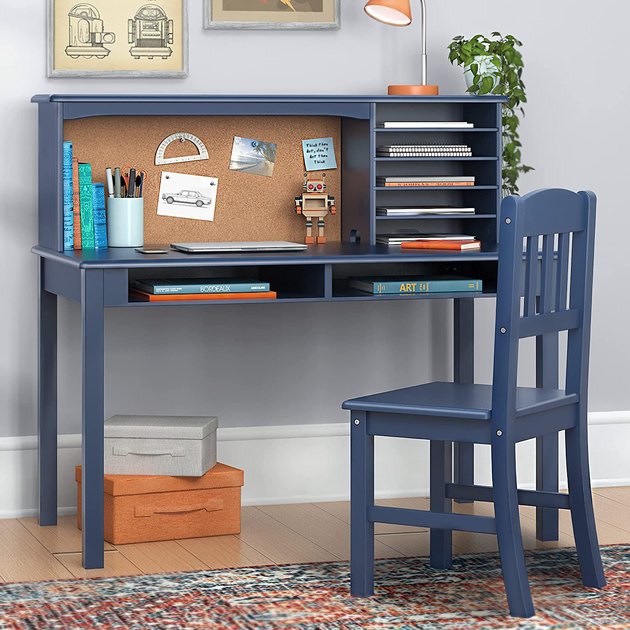 From its collection of cubbies to its sweet corkboard, Guidecraft's workstation has every need accounted for. Plus, the set is offered in a variety of neutral and vibrant colors. An organized workspace is a happy workspace