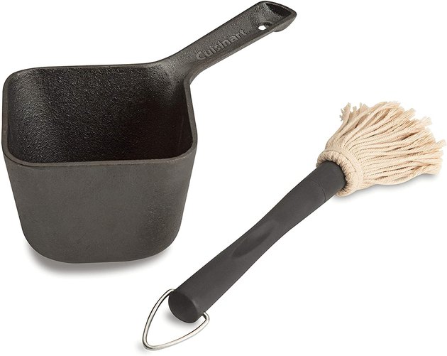 Keep your grilled food juicy and delicious with this cast iron basting pot and brush. It's an essential tool for any pit master.