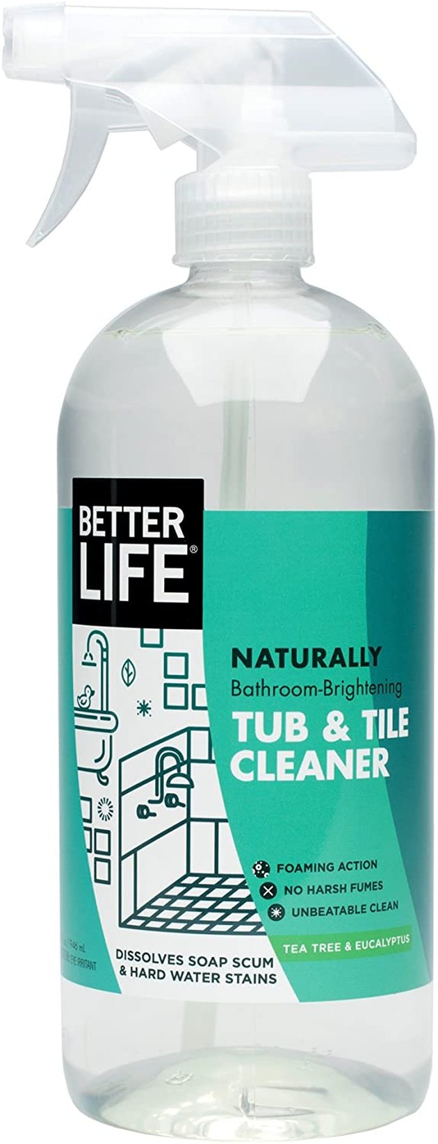 Skip the harmful chemicals and opt for a natural cleaner like this option from Better Life. It's made with tea tree and eucalyptus (minus the dyes, synthetic fragrances, and sulfates) to clean your bathroom surfaces, from the tiles to the tub.