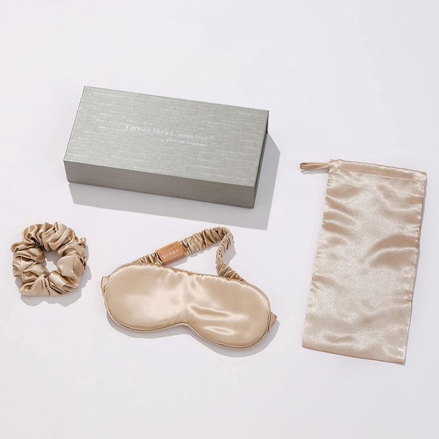 Deck yourself out in silk with this sweet gift set. Featuring a silk eye mask, silk scrunchie, satin silk travel bag, and adorable packaging, this bundle is sure to make you (or anyone) feel special. The mask is mulberry silk on both sides and filled with double layered natural silk instead of cotton. The soft elastic band is also wrapped with silk, so there's certainly no shortage of this luxe material. 