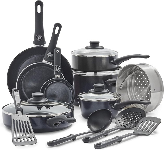 Take it one step further with this bestselling set by GreenLife. On top of all the most-used pieces of cookware, it includes four versatile kitchen utensils, too. Plus, the set comes in 10 different colors so you can customize your look to match your kitchen.