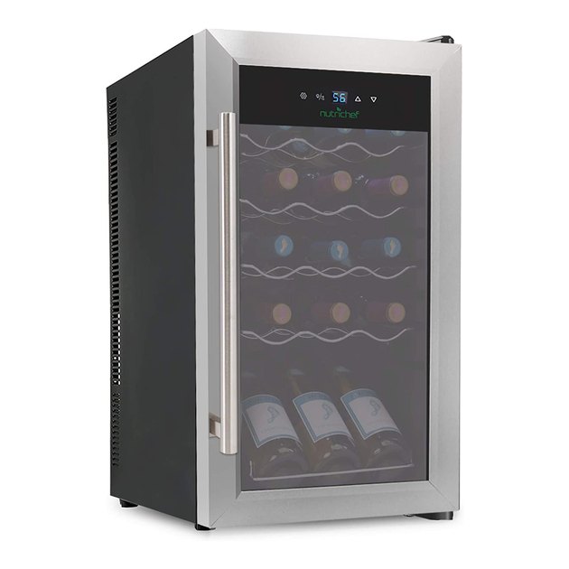 If you have an extra sunny kitchen or live somewhere with year-round sunshine, this single-zone wine cooler is your best bet. It has a fairly conservative look thanks to the simple smoked glass door and a simple temperature display and minimal touch controls at the top, but the frosted glass is built to block out harmful UV rays that can damage the wine. It holds 18 bottles and is billed as a countertop model, but since it stands about 25 inches high, you’ll likely have to set it on the floor. The shelves are designed to slide out for easy access to your wine collection.