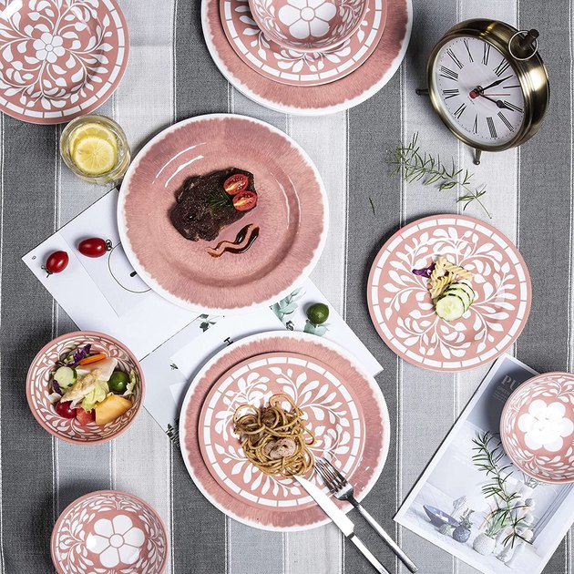 This lightweight dinner set is the perfect pick for casual meals and outdoor dinner parties alike. Each set serves four people and includes dinner plates, salad plates, and bowls. Say goodbye to disposable plastic dinnerware.
