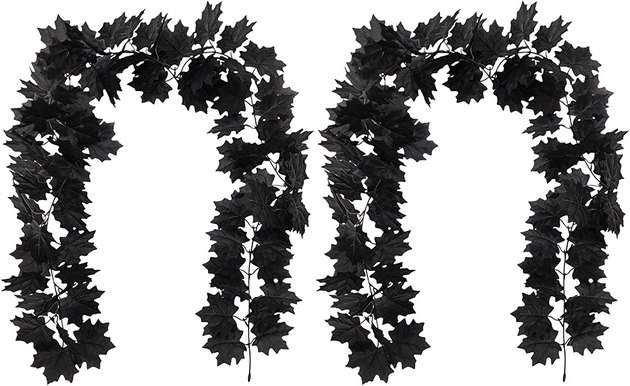 Faux silk leaves and a dark color scheme make this garland perfect for Halloween and beyond. 