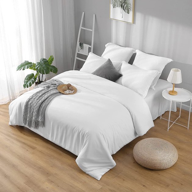 Incredibly affordable, easy to clean, soft, and stylish — this duvet cover has it all. The microfiber is breathable, ultra-durable, and can be machine washed and dried. This set comes in a variety of fade-resistant colors and includes a duvet cover and two pillowcases.