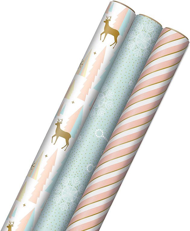 Featuring pretty pastel hues, this wrapping paper offers an unconventional take on a traditional holiday aesthetic. 