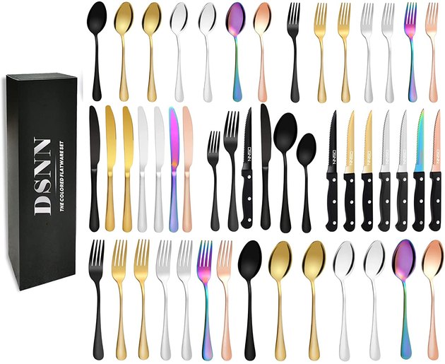 Spice up your tablescape when you add this unique set into the mix. It's the perfect option if you can't choose between classic silver, bold rainbow, and pretty much everything in between.