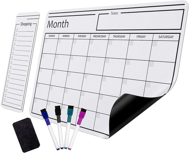 Keep your calendar in clear view as long as you have a magnetic surface with this 12-by-17-inch option. Perfect for fridges, file cabinets, metal doors, and more, you can easily move and reposition this calendar wherever you need it. It also comes with four dry erase markers and a whiteboard eraser.