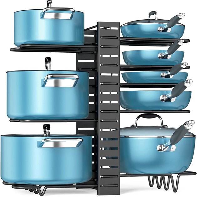 With eight tiers and three ways to set it up, this organizer is exactly what your cookware needs. Placed in kitchen cabinets, you can easily access your cooking essentials.