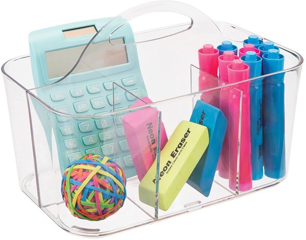 This clear caddy is great for desks, cabinets, countertops, and more. With four compartments, you can stow away pencils, art supplies, staplers, and the rest of your desk accessories for maximum organization.