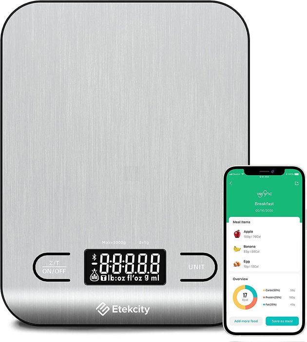This kitchen scale from Etekcity pairs with a free app that makes it simple to scan and track your food and nutrition. In other words, it’s ideal for keto cooking, meal prep, or even baking.