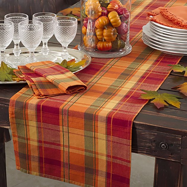 This cotton table runner has the perfect plaid pattern for fall — in perfect fall colors, too.