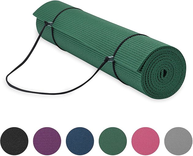 If you want an affordable, lightweight, and durable yoga mat, consider the Gaiam Essentials Premium Yoga Mat. The mat provides extra cushioning with ¼ inch thickness and weighs only 3.5 pounds. And with its textured surface, it provides a no-slip grip during yoga. Plus, it comes with a yoga mat carrying sling, so you can easily pack it up and take it to the studio.