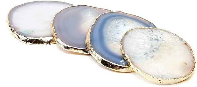 Incorporate gemstones into your home in a practical way. No two pieces will ever be the same, adding to the special nature of these coasters. And if you're drawn to more color, opt for the equally beautiful blue agate set.
