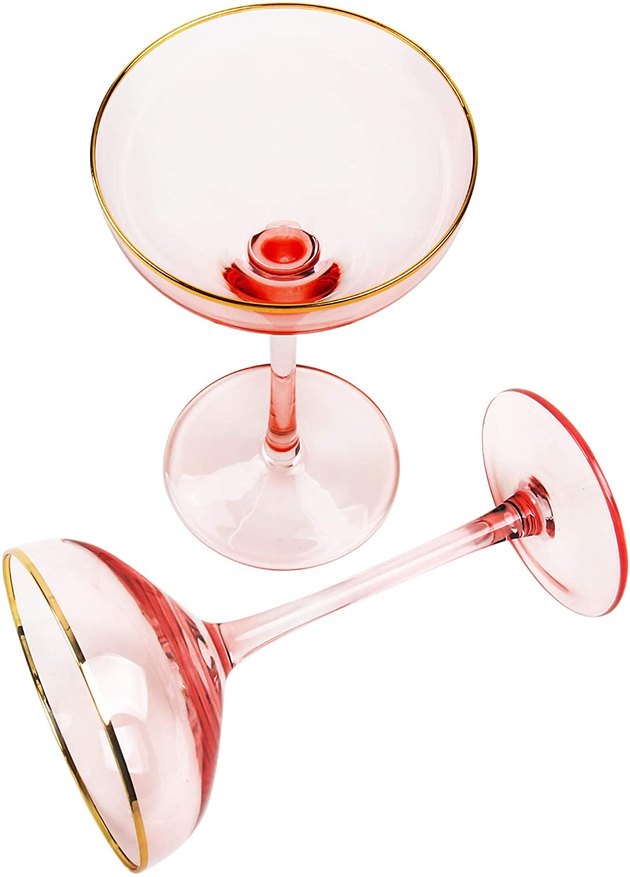 This pink champagne coupe set has gold rim accents that will give any drink that glam touch.
