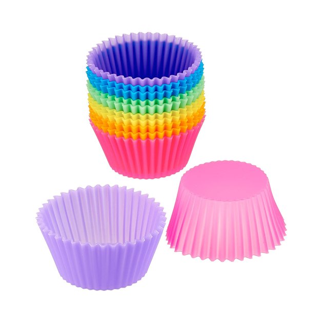 12-pack of reusable baking cups; made of food-grade silicone; ideal for baking, lunch/snack cups, and more.