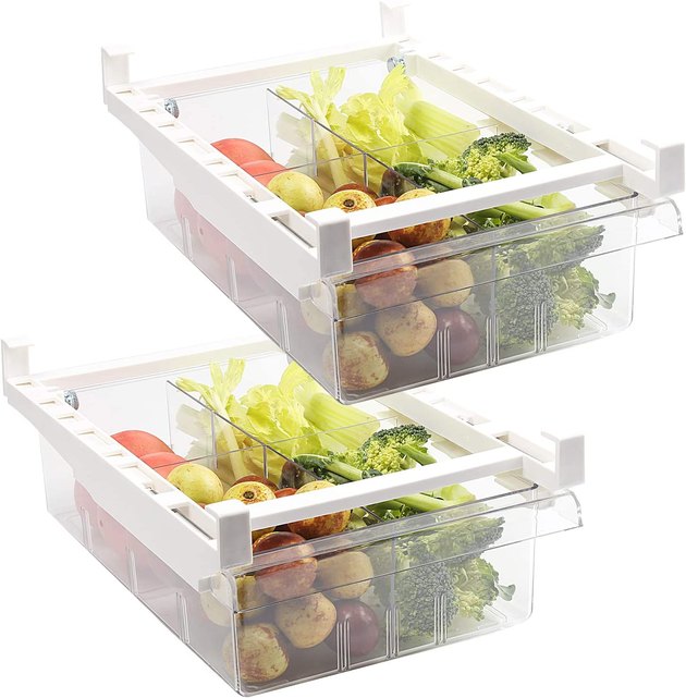If you wish you had more drawers in your fridge, this pick is a must. These pull-out drawers attach to your fridge shelving and can be used for meat, cheese, fruits, and so much more.