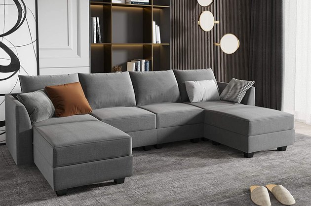 This sectional couch is a great addition to larger living rooms or playrooms. Mix and match the included seats to create whatever shape works best for your space, whether that's a left- or right-hand sectional, standard sofa and ottoman, or giant bed.