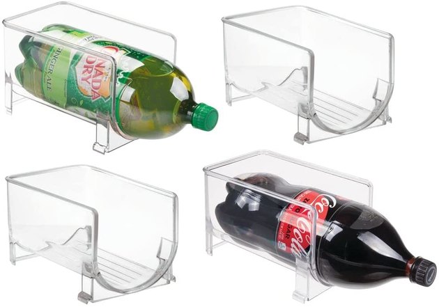 Perfect for 2-liter bottles, these clear large bottle organizers can be spaced out horizontally or stacked on top of each other.