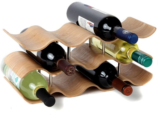 Perfect for wine lovers, this chic design is made from wood and can store up to 11 bottles of wine.