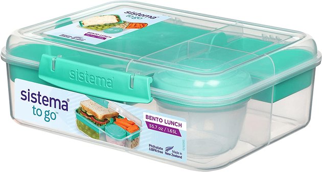 This Sistema bento box is a practical and fun way to pack lunch. It features multi-compartment containers with plenty of room for sandwiches and other snacks, along with seal-tight compartments for yogurt or salad dressing. This bento is Phthalate and BPA-free.
