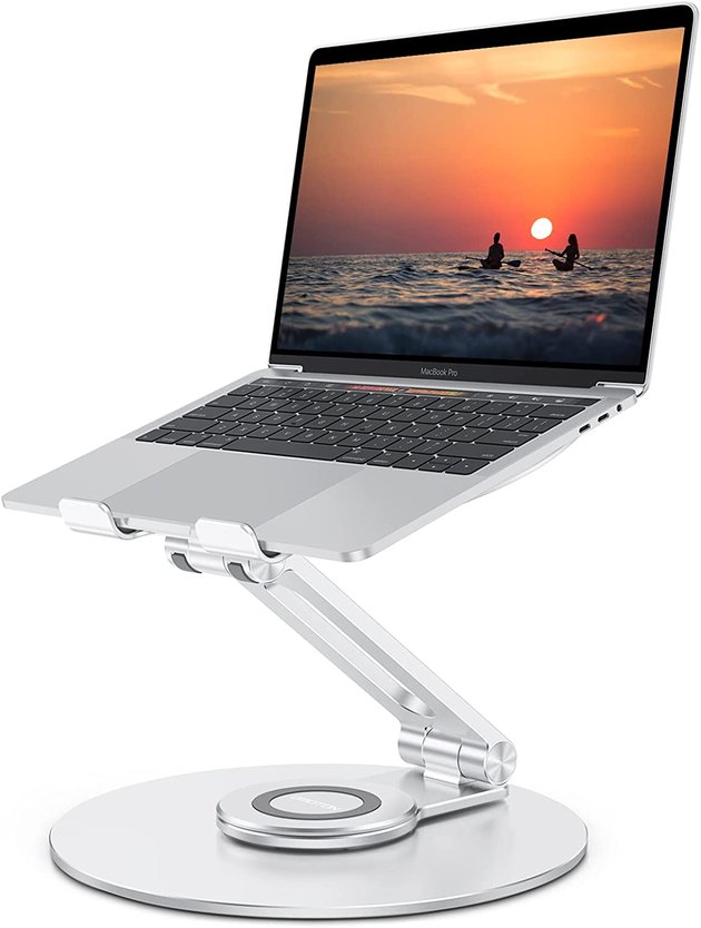 What can’t this ergonomic laptop stand do? It’s adjustable, features a 360-degree swivel for easy collaboration, and is travel friendly.