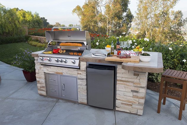 This outdoor fridge by Bull has 4. 4 cu. ft. of space to keep beverages and food ice cold, has a 304 Stainless Steel Door, and the brand has a reputation of being long lasting. 