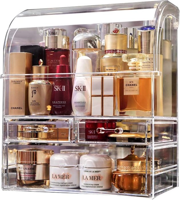 Whether you're a professional makeup artist or just someone who loves a good product, this cosmetic display case is everything you'd want and more. The single-piece construction requires zero assembly and makes for a super sturdy organizer.