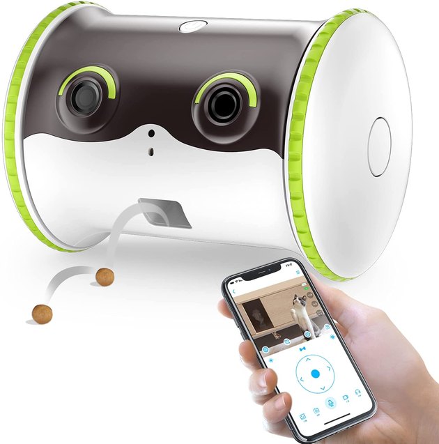 Play a fun game of hide and seek or follow your pets around the house with this pet cam that can be controlled and manually driven with an app. You can also interact with your pet using its treat tossing feature and pet safe laser. With ten hours of battery life, you can monitor your pet with HD video, night vision, and two-way audio.
