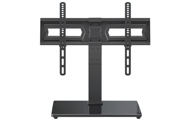 This universal TV stand fits up to 70" flat-screen TVs. This swivel TV stand comes with clear installation instructions for quick setup