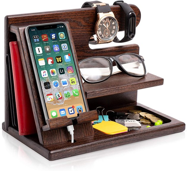 If your dad is prone to losing things, get him this thoughtful docking station with spots for phones, watches, wallets, spare change, and more.