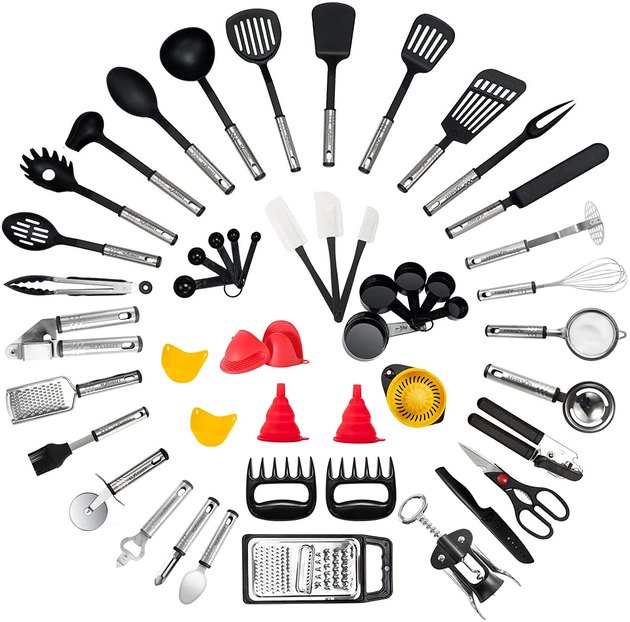 Scoring 50 cooking utensils for such a low price is pretty unheard of. Plus, the quality is exceptional. Crafted with food-grade nylon and stainless steel, these cooking utensils are non-toxic and durable. Time to chef it up!