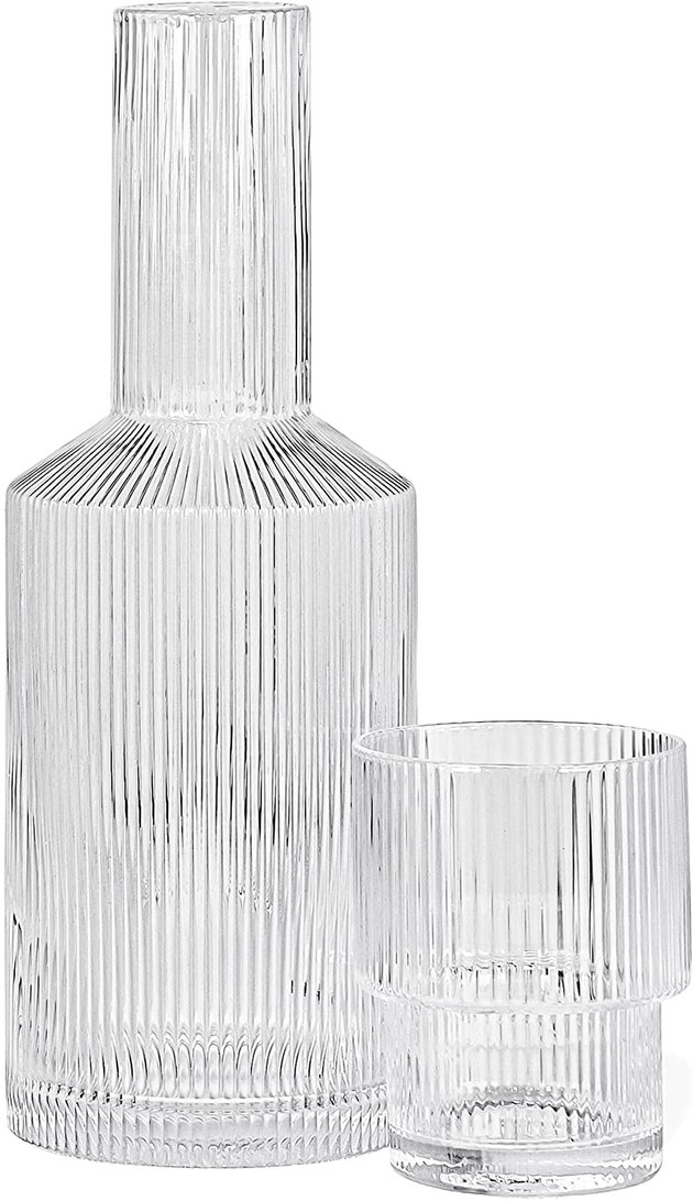Opt for an effortlessly chic design with this fluted carafe set. Not only is it stunning, but it’s alo dishwasher safe.