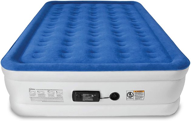 The SoundAsleep Dream Series Air Mattress has double the height and all the comfort. With 40 internal coils, an ideal firmness level, and a grip bottom, it'll stay durable and stable throughout all of its uses. This waterproof mattress is made from eco-friendly PVC, has a cozy flocked top, and has a one-click internal pump that will inflate it in under four minutes. It weighs 19.5 pounds, has a 500-pound weight capacity, and has a one-year warranty.