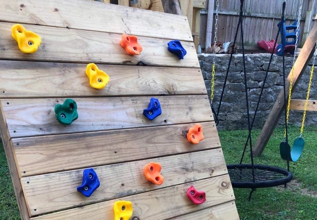 Durable, colorful pig-nose shaped rock climbing handles, which include mounting hardware. 