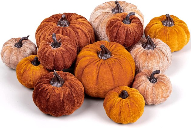 These velvet pumpkins are perfect for styling on a tabletop, either alone or in little groups.