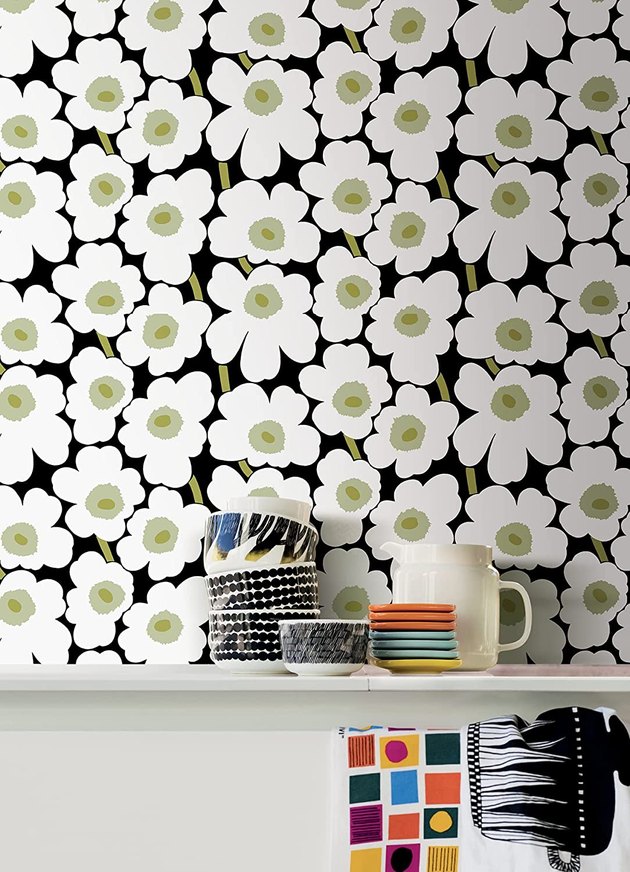 With a bold floral pattern, this peel-and-stick wallpaper is perfect for making a statement.