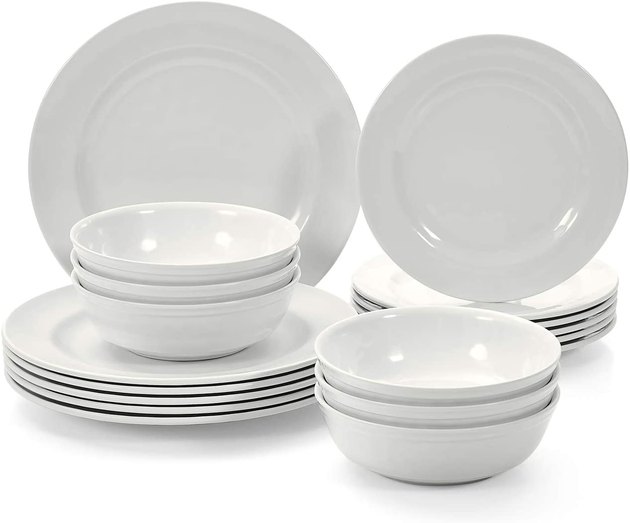 You simply can't go wrong with an all-white dinnerware set. This Amazon bestseller includes dinner plates, salad or dessert plates, and bowls, and is intended to serve six.
