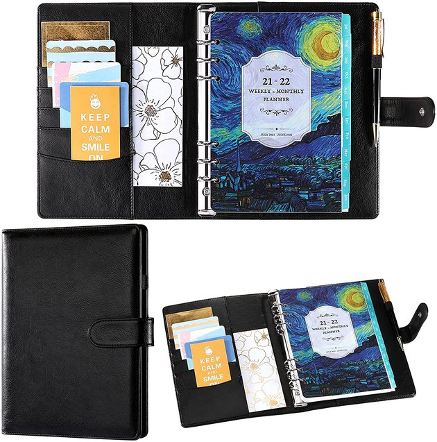 This sleek, professional looking planner is a timeless tool. The planner refills and faux leather cover are sold as a set, but you can also buy the refills individually in the upcoming years.