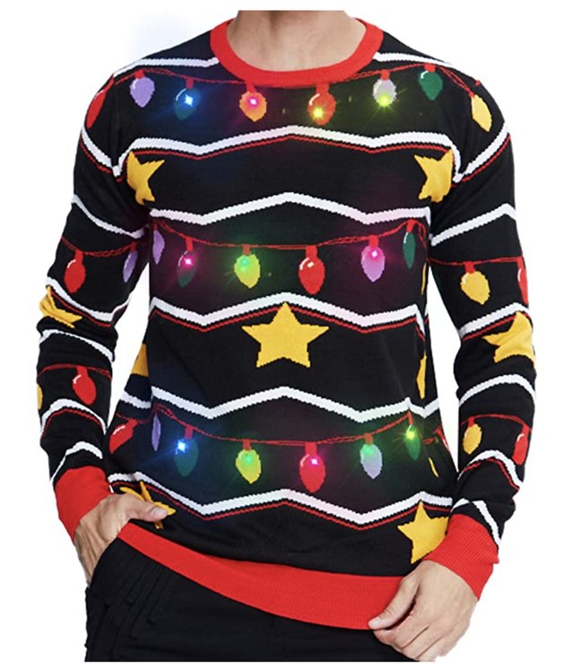 Fully embrace the spirit of the season with this multi-colored LED sweater. It's sure to dazzle at any holiday celebration.