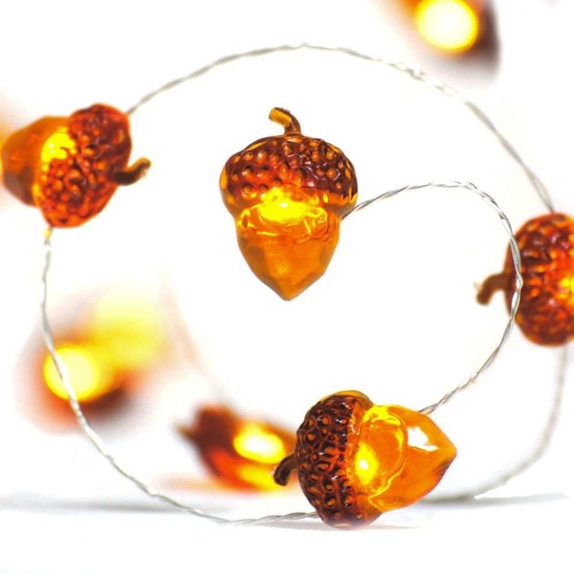 Pair these acorn string lights with a leafy fall garland to create the perfect mantle decoration.
